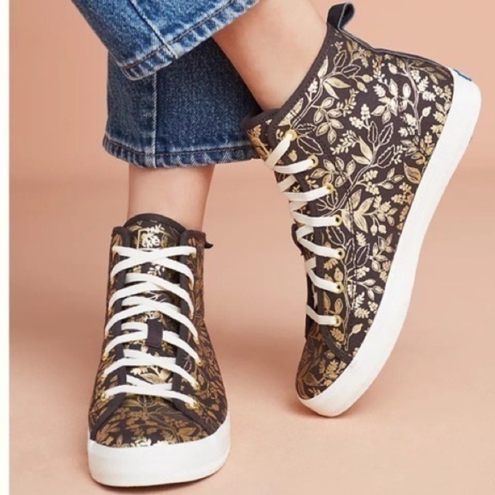 Anthropologie Rifle Paper Keds Queen Anne Floral High Top Sneakers Casual Shoes